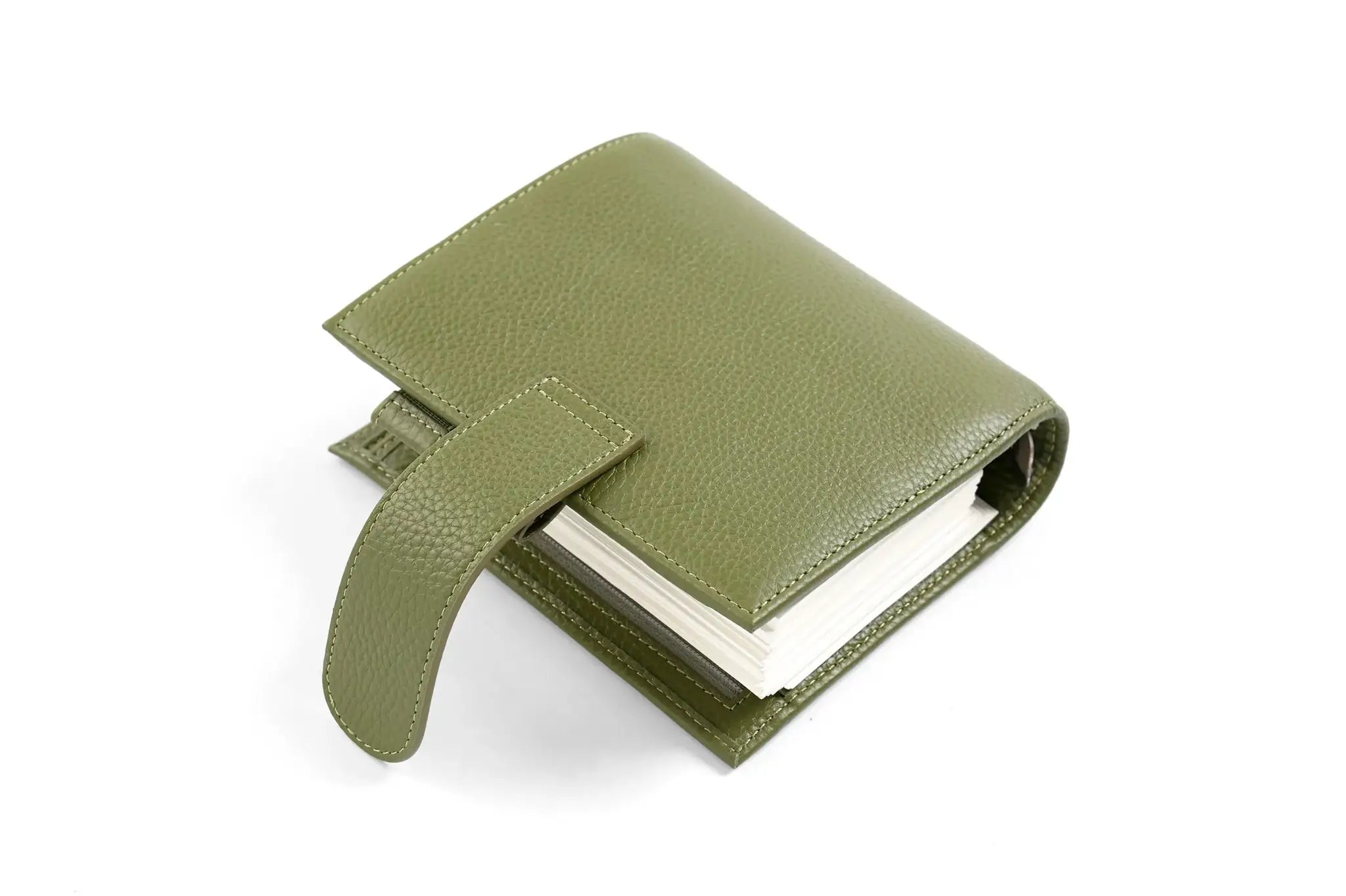 Simples Market Moterm Luxe 2.0 olive green pebble-grain leather pocket planner with strap closure