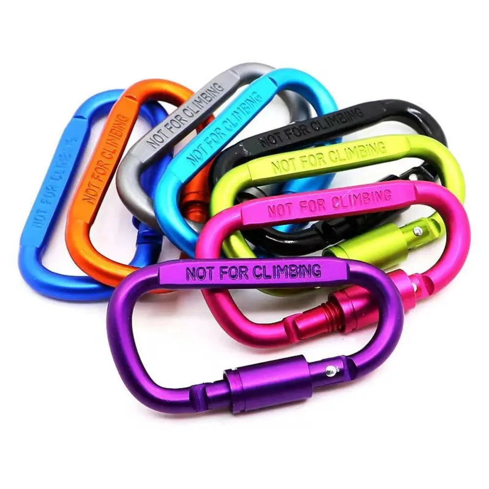 Simples Market outdoor aluminium alloy carabiner keychain set, 9 colorful D-shaped clips with locks, not for climbing.