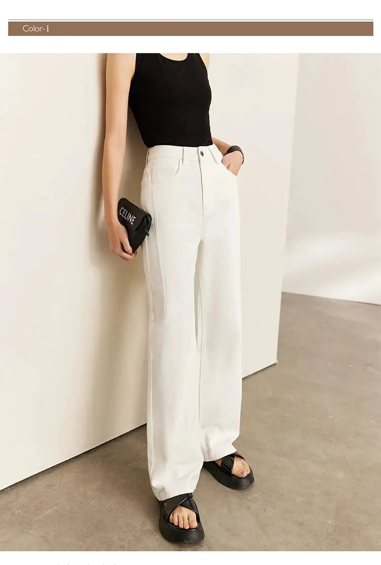Amii Minimalism Vintage Denim Jeans Women Loose Wide Leg Autumn Pants