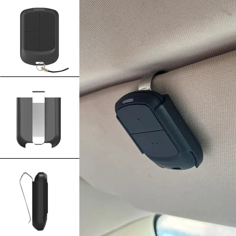 Black multifrequency garage door remote control with visor clip for 280–868MHz
