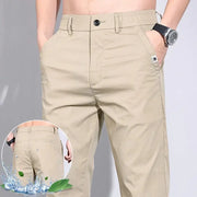 Ultra-thin elastic men's casual pants, khaki cotton, slim straight fit.