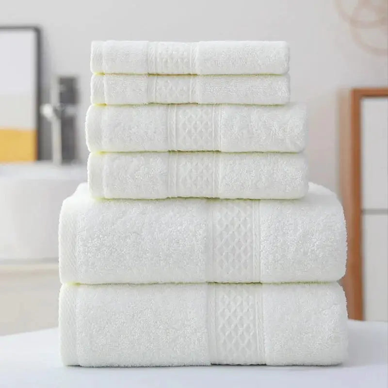 3pc white cotton towel set: bath towel, hand towel, washcloth; Simples Market ultra-soft and highly absorbent