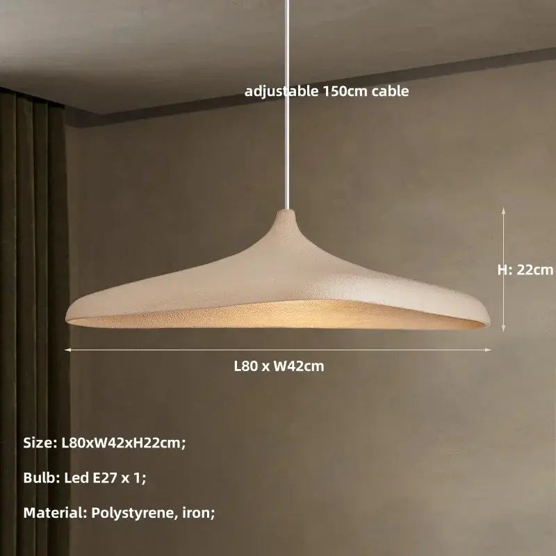 Simples Market Japanese Wabi Sabi LED pendant light, beige stone finish, 80x42x22 cm, adjustable 150 cm cable