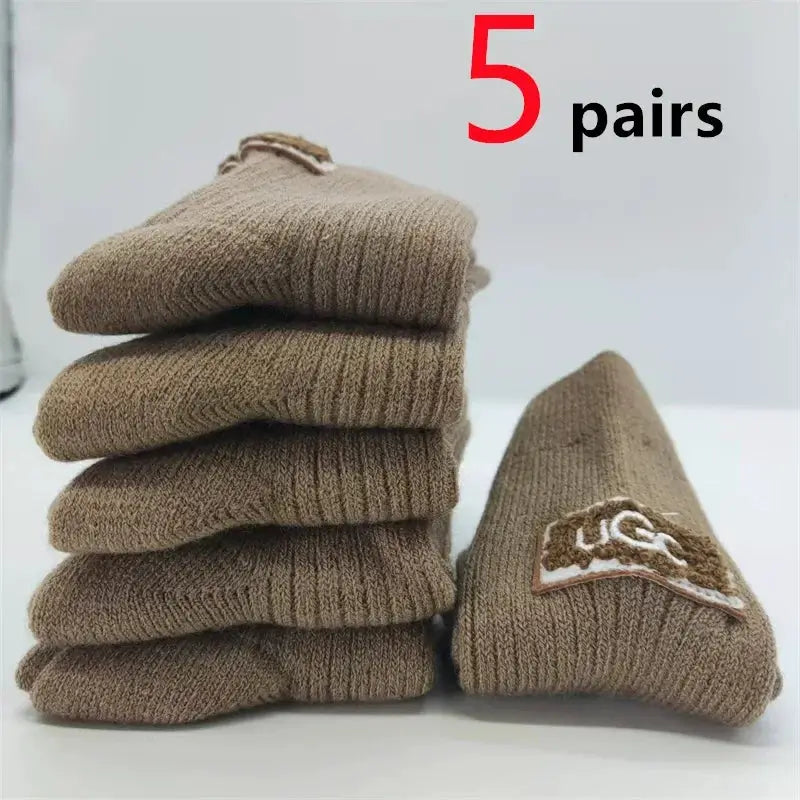 LuxWool Women Luxury Cashmere Wool Mid Calf Socks With Embroidered Logo For Snow Boots Thick Pile Warmth