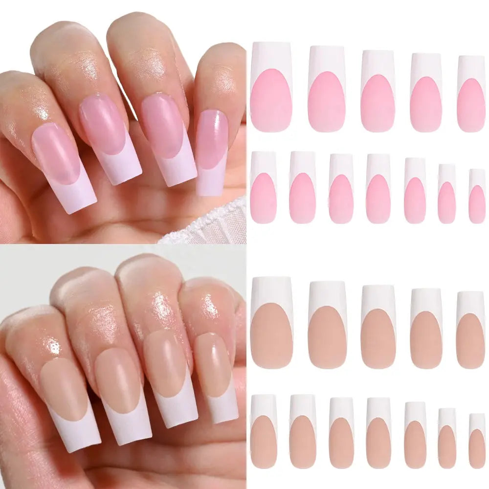 120Pcs Medium Long Square Acrylic French Press On Nails Full Cover For Women Mixed Sizes