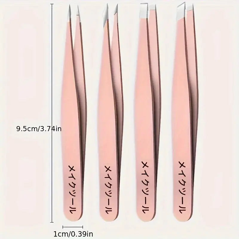 OLOEY 4 Piece Professional Eyebrow Hair Removal Tweezers Set Stainless Steel For Effortless And Precise Grooming