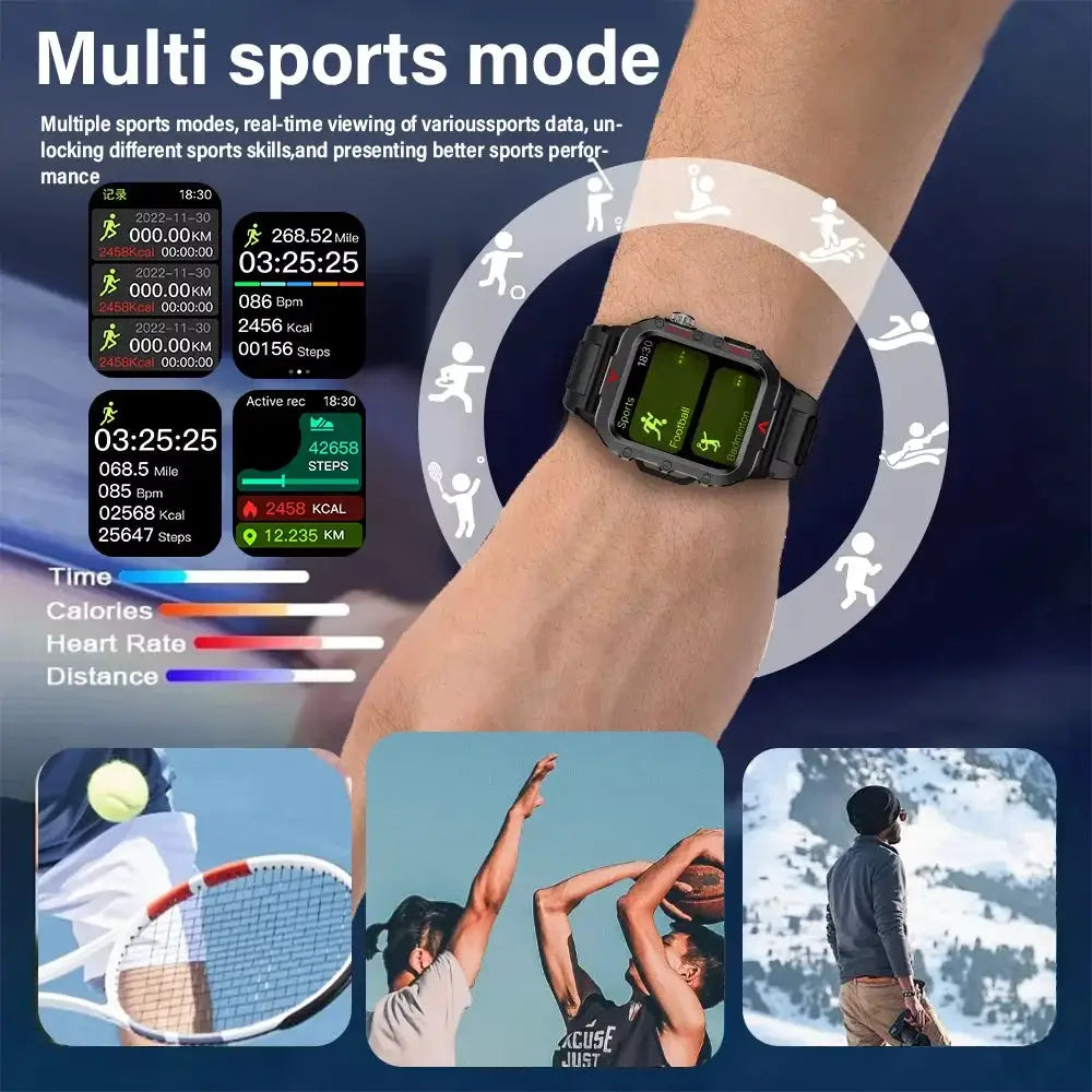 LAXASFIT Men Sports Smart Watch With 1.71 Inch HD Touch Screen Blood Oxygen Bluetooth Calling And Multi Sport Modes