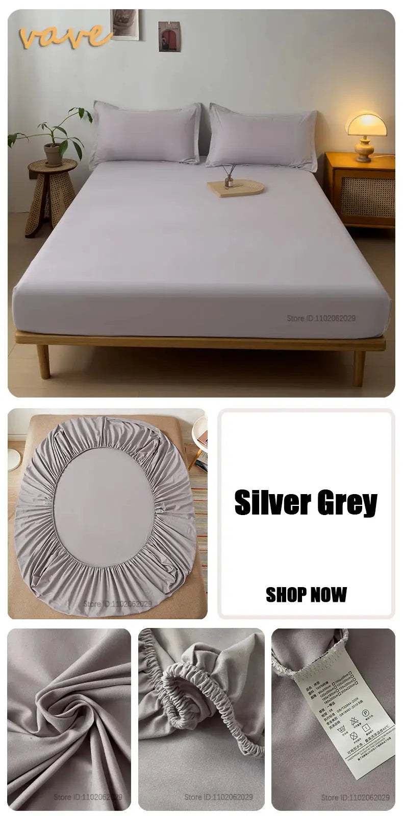 Full-size cotton fitted sheet with elastic corners in silver grey for single to king beds by Simples Market