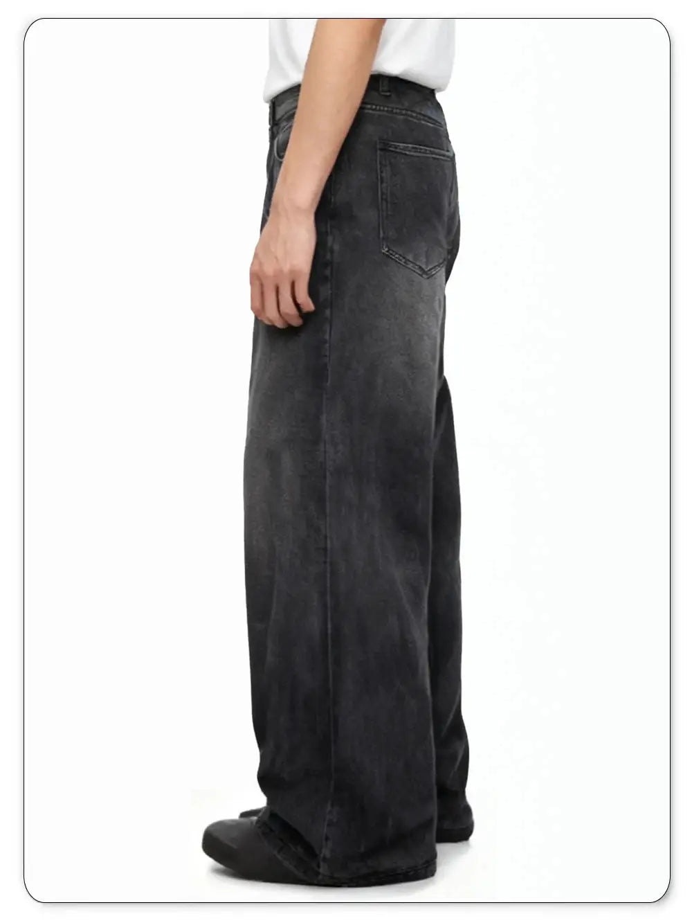 Four Season men's denim jeans, charcoal gray wide-leg baggy casual pants