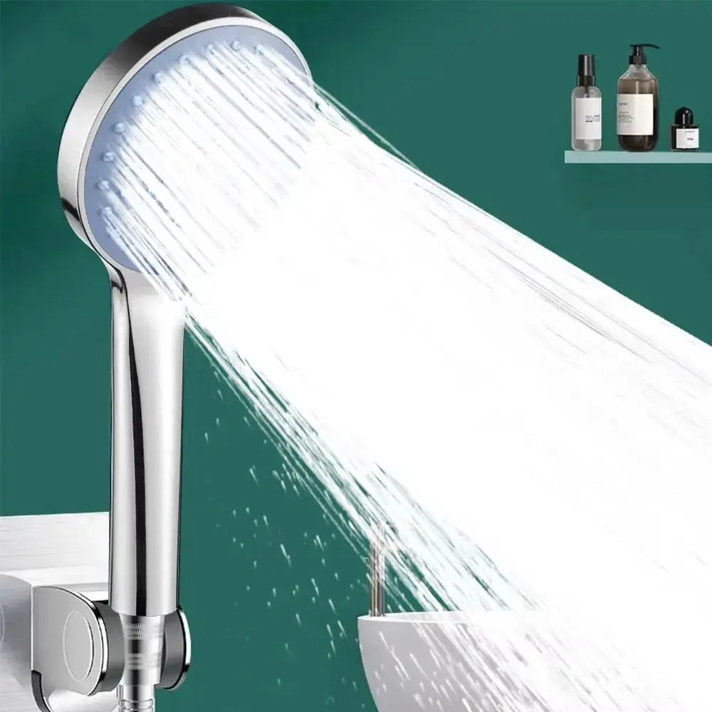 Simples Market pressurized handheld bathroom shower head with chrome finish and large water output, universal adapter