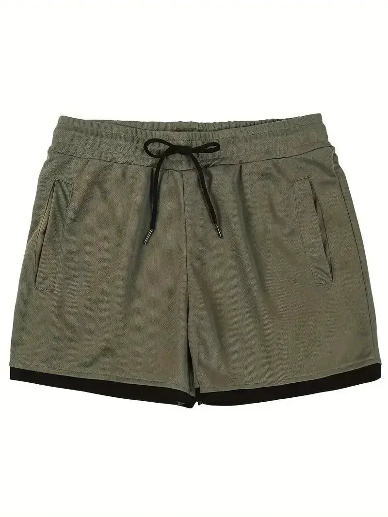 Simples Market summer men's sport shorts with drawstring waist, gray fabric, black trim, and side pockets