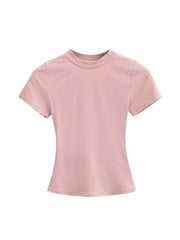 2025 High Quality Casual T Shirt For Women Slim Short Sleeves Solid Color Y2K Fashion Top