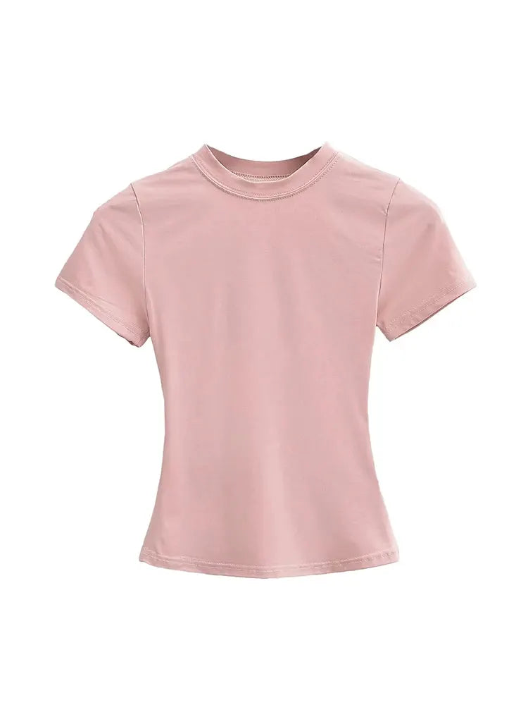 2025 High Quality Casual T Shirt For Women Slim Short Sleeves Solid Color Y2K Fashion Top