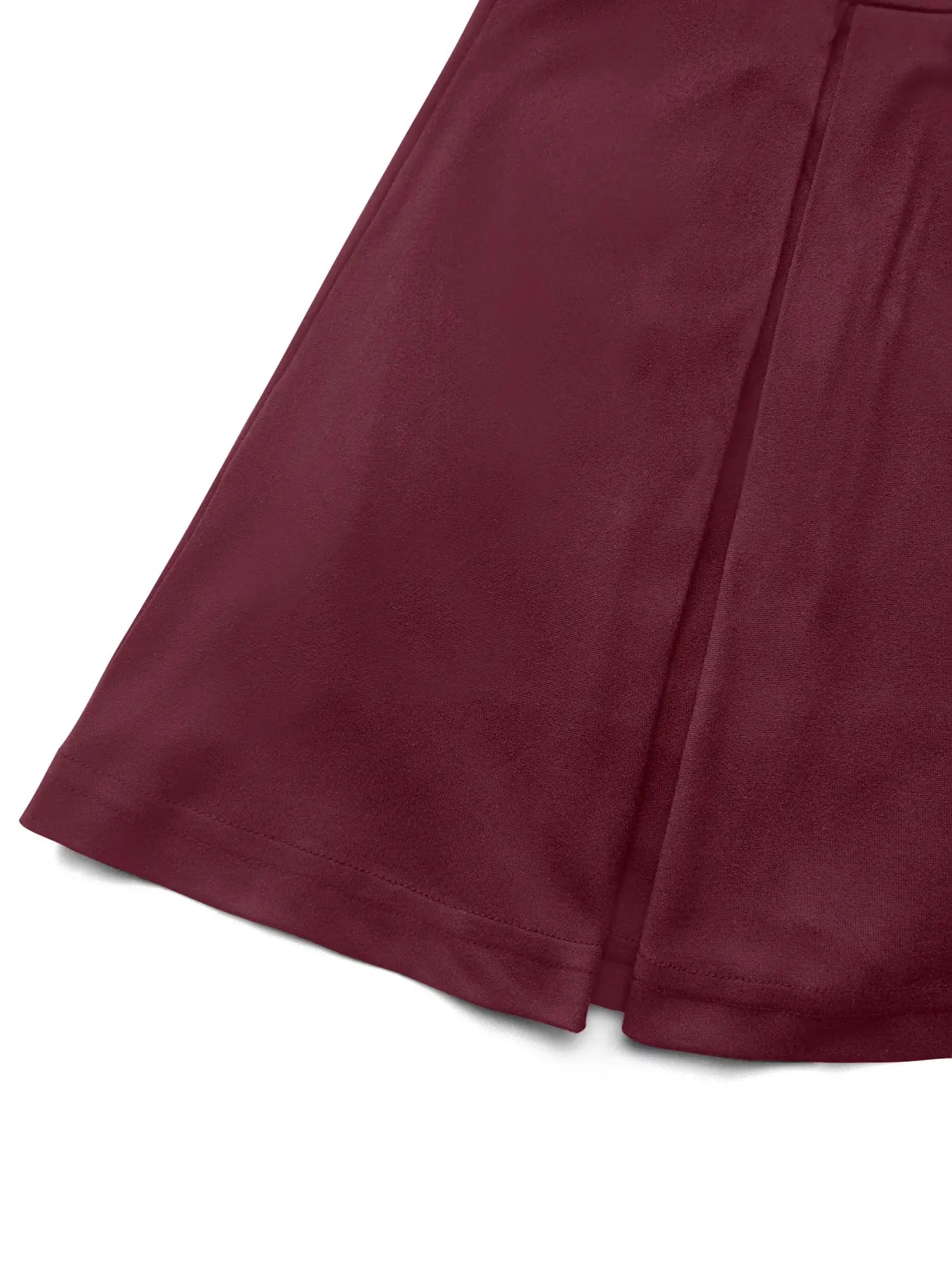 Pleated mini skirt by Simples Market in burgundy fabric, hem detail
