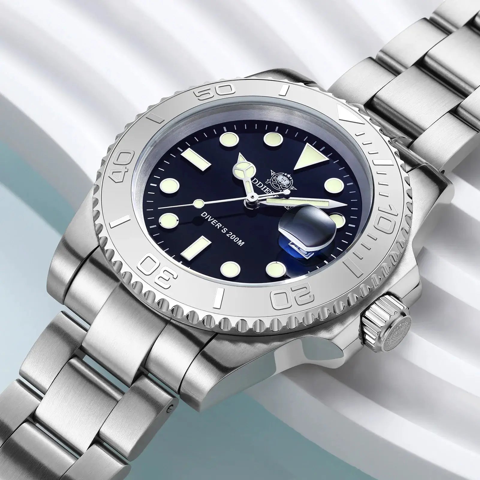 ADDIESIDVE men's stainless steel 200m diver watch with blue dial and luminous markers