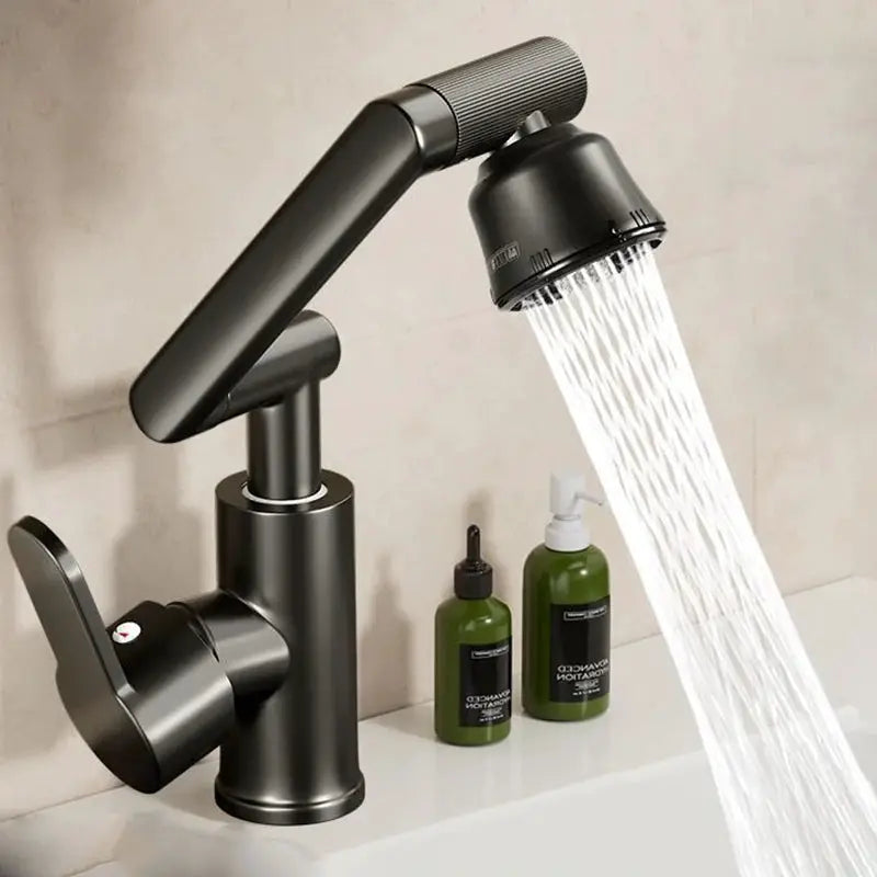 Dual-mode rotating faucet robotic arm by Simples Market in black matte finish for kitchen/bathroom sink
