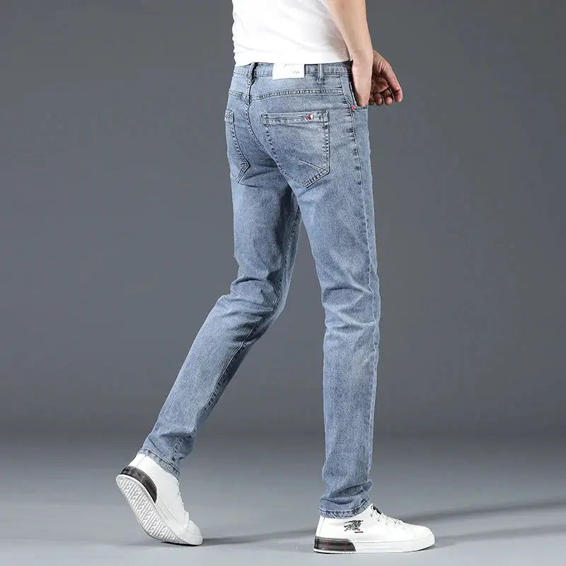 Mens Cotton Business Skinny Jeans Stretch Denim Blue Grey Trousers