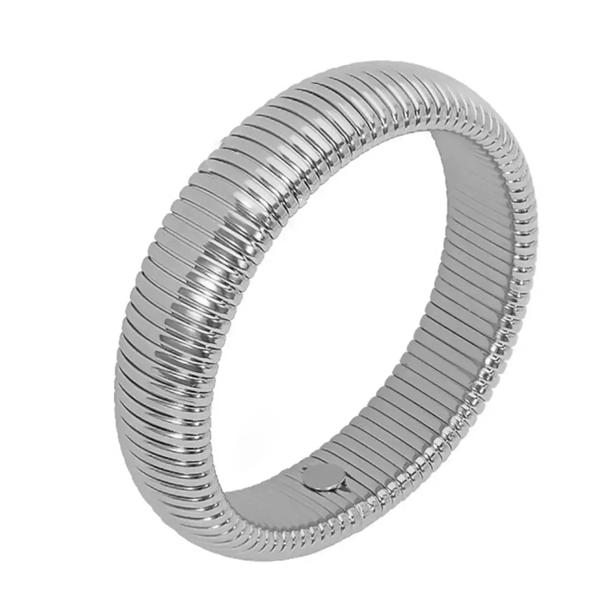 Waterproof Stainless Steel Retro Elastic Thick Metal Polish Bracelet 18K Gold Plated Unisex Jewelry For Men Women
