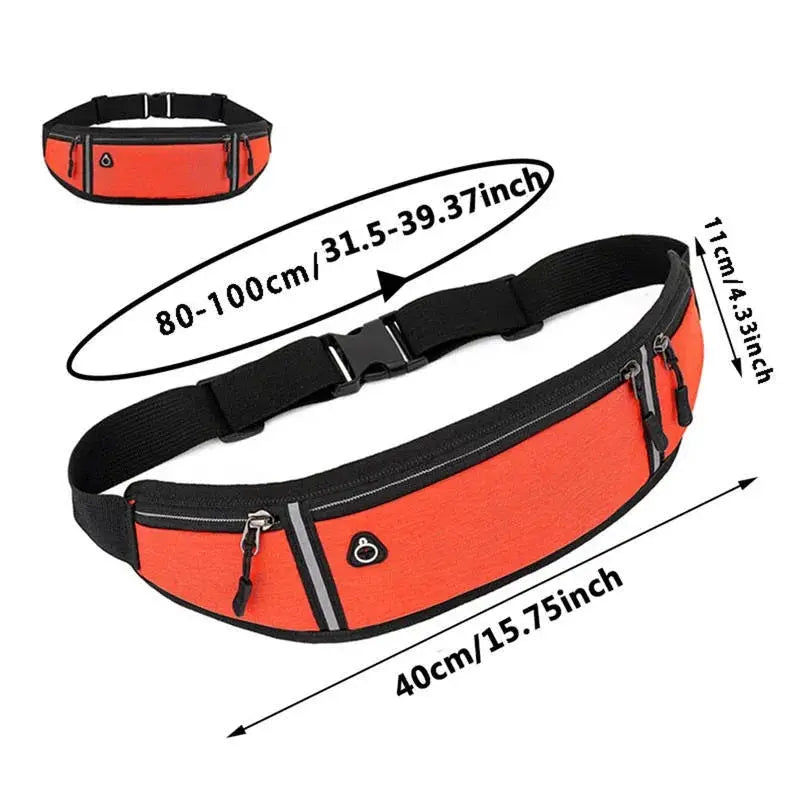 Fanny pack waist bag in orange by Simples Market; lightweight, waterproof, breathable running belt with phone pocket