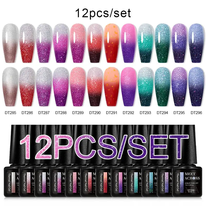 Simples Market MEET ACROSS 12-bottle glitter gel nail polish set with pink, purple, blue and teal shades
