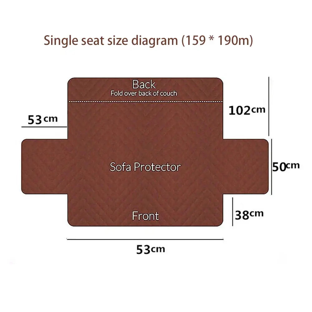 Recliner sofa protector cover with armrest pockets, brown plush quilted, non-slip.