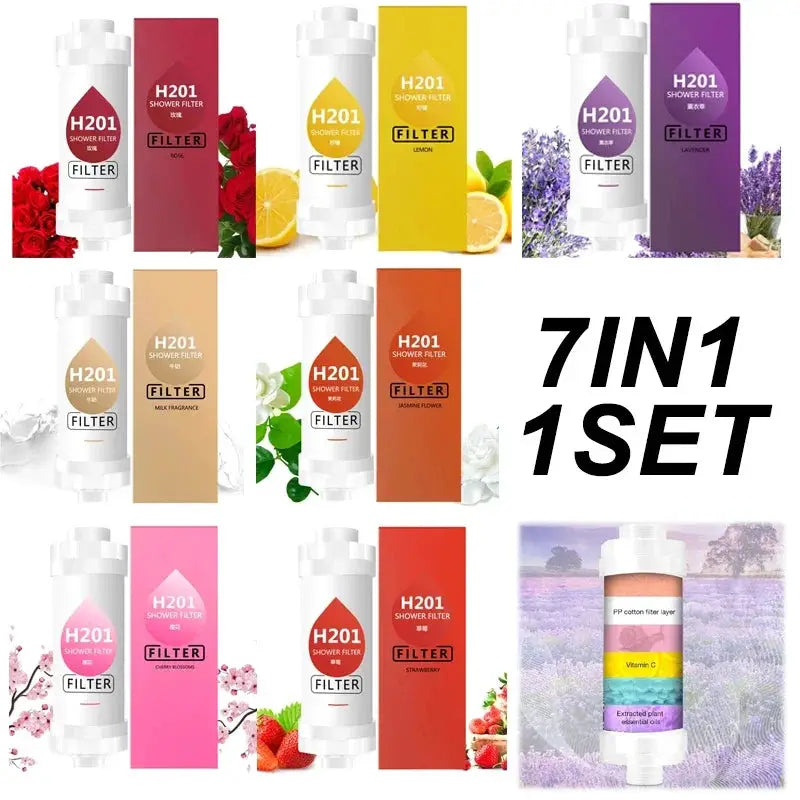 Simples Market H201 shower filter cartridges, 7-in-1 set with assorted colors and fragrances
