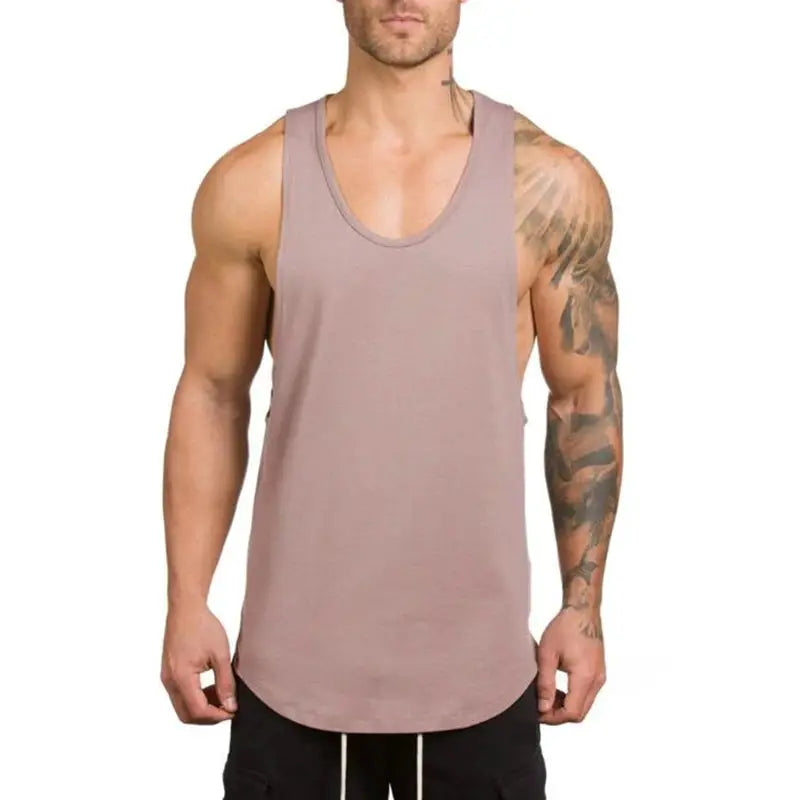 Cotton breathable sleeveless muscle tank top by Simples Market for men in dusty pink.
