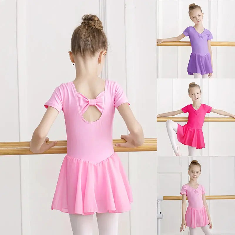 DreamDance Girls Ballet Leotard Dress With Chiffon Skirt Breathable Cotton Elastane Blend For Flexible Comfort