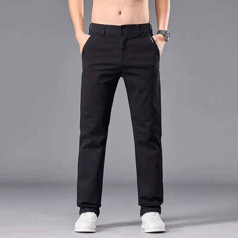 Simples Market men's casual black straight-fit stretch chinos