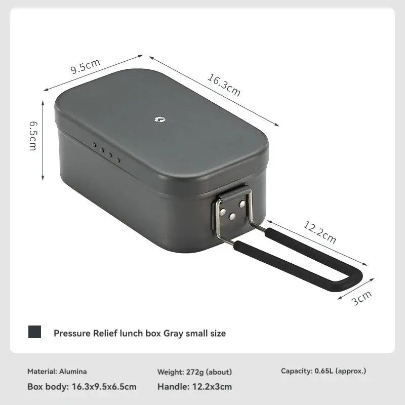 CAMPINGMOON Aluminum Oxide Portable Lunch Box by Simples Market, gray aluminum open-flame camping lunch box with handle
