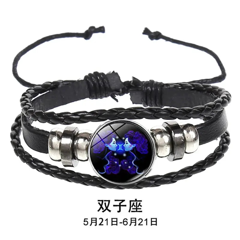 12 Constellation Zodiac Sign Luminous Charm Leather Wrap Bracelet Multilayer Vintage Unisex Bangle