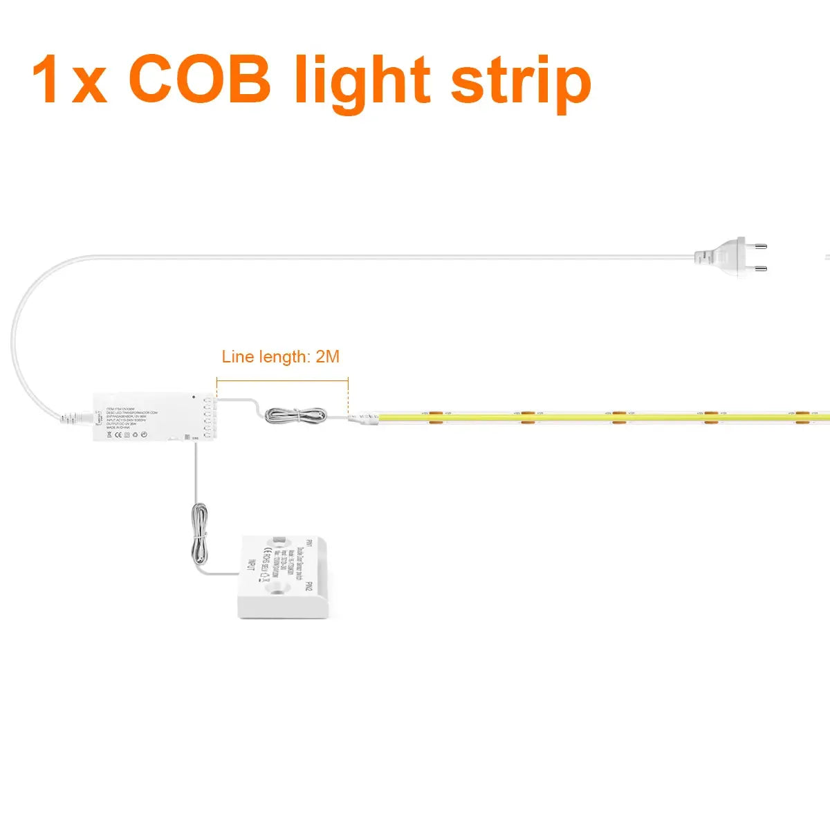 Simples Market 1x COB LED light strip kit, 2m length, with controller and power adapter for under-cabinet/wardrobe lighting