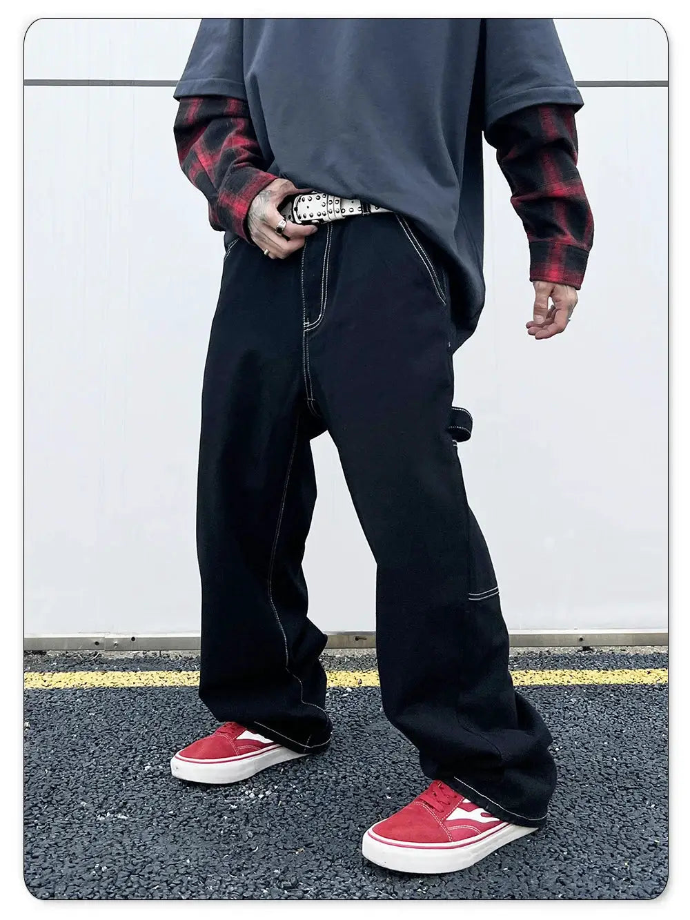 Liys Retro Black Work Jeans for Men, straight-leg denim trousers