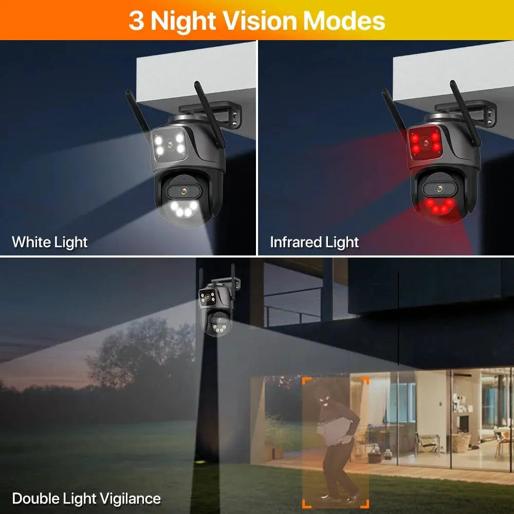 Simples Market IP Camera outdoor WiFi security camera with 8x zoom, three lenses, white and infrared night vision