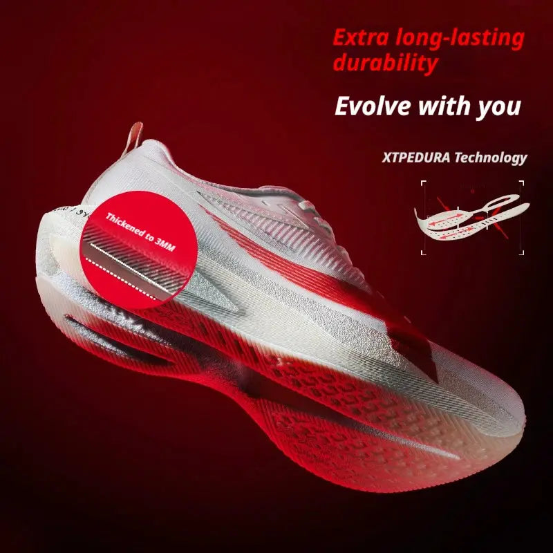 XTEP 2000km PRO men's running sneakers, white with red accents, cushioned lightweight stability shoe