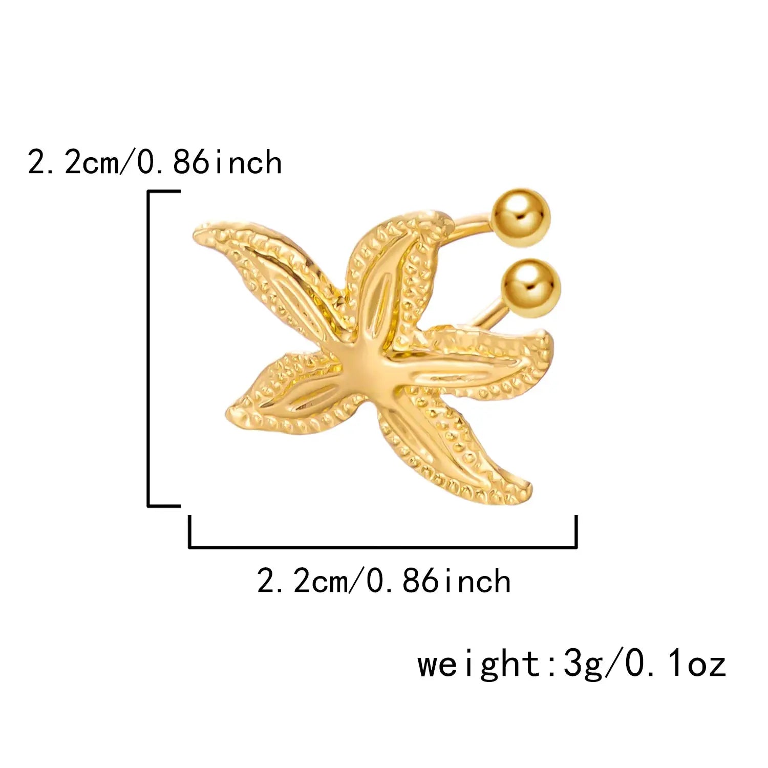 Gold-tone starfish ear clip earrings by Simples Market; faux piercing, boho beach style.
