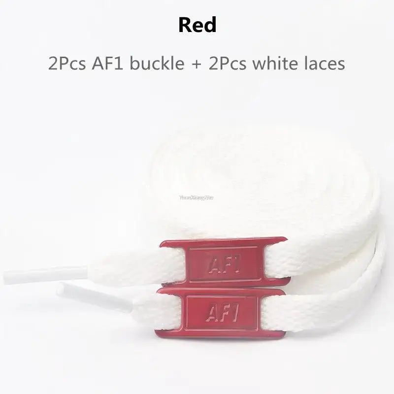 AF1 shoelace set with 2 red buckle clips and 2 white laces; Simples Market