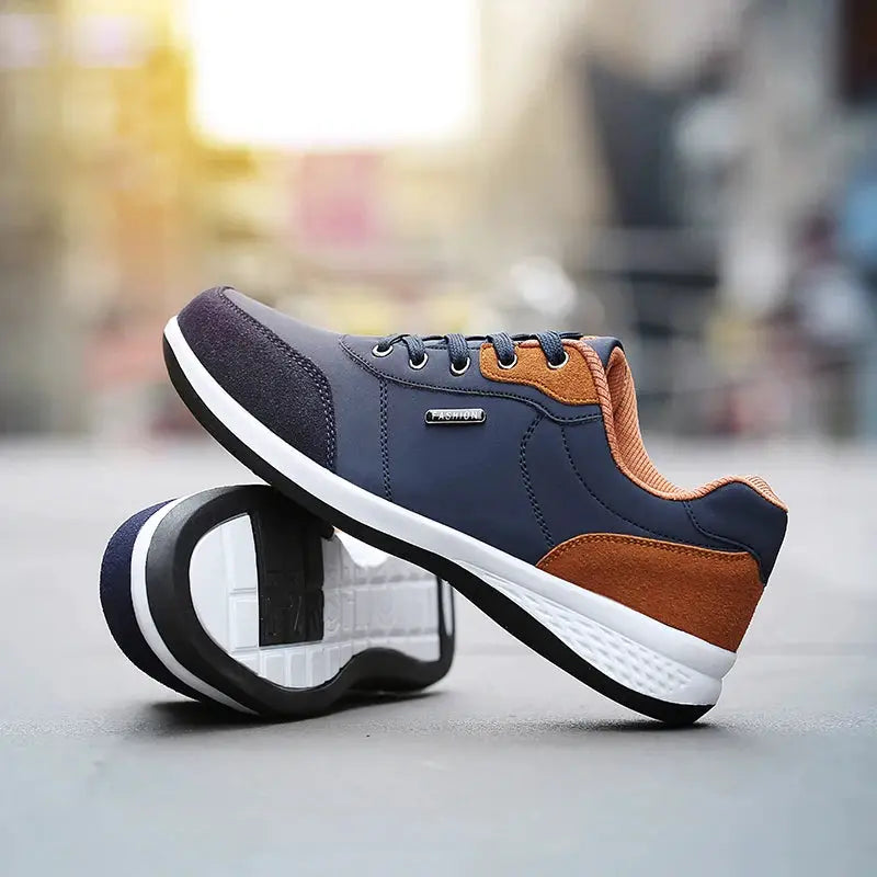 YRZL Men Waterproof Walking Sneakers Leather Non Slip Sports Shoes for Spring Autumn Outdoor Wear