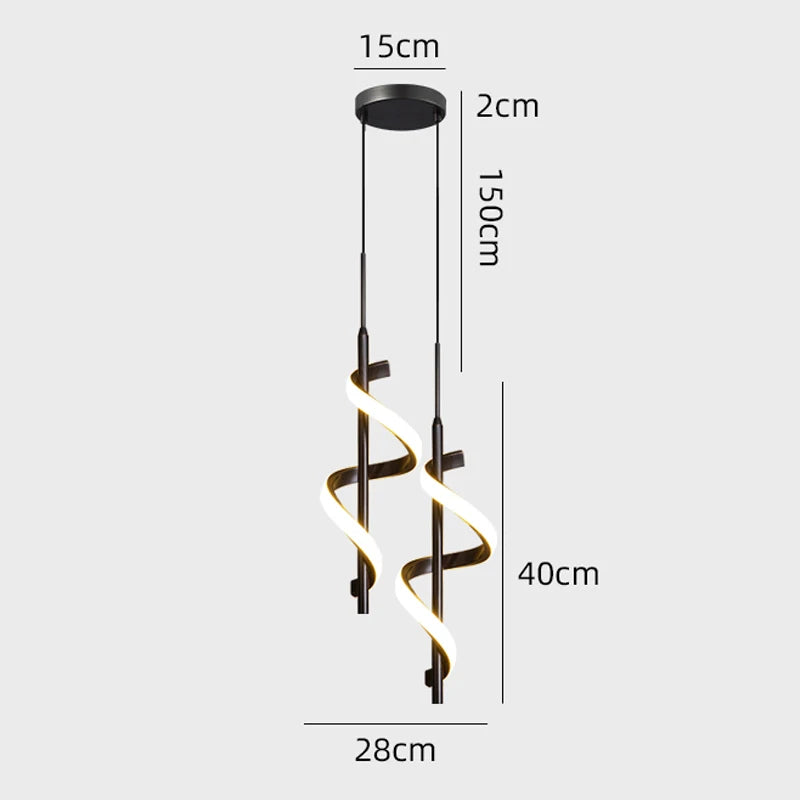 Simples Market Lustre LED pendant light with dual spiraling LED ribbons in black metal