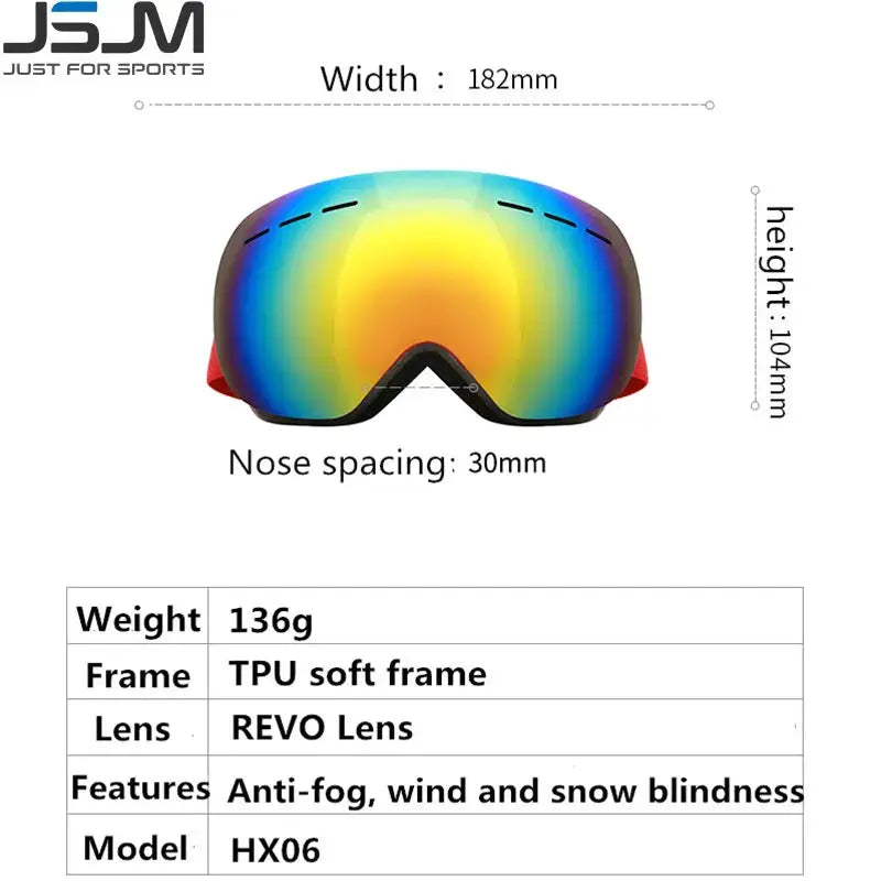 JSJM Double Layer Ski Goggles Anti Fog UV400 Protection For Men And Women Winter Snowboarding Snow Ski Goggles