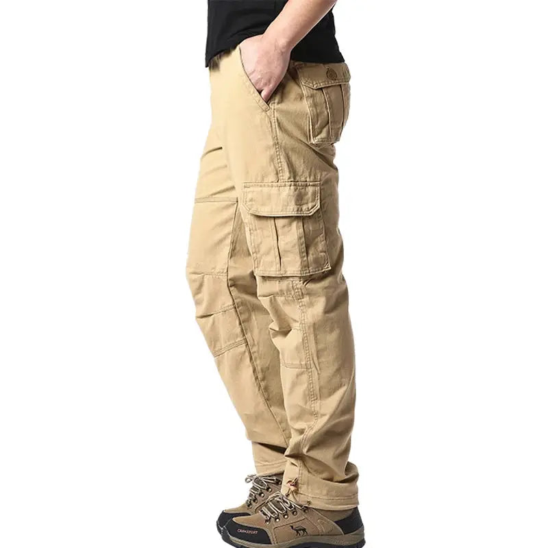 Men's Loose Overalls With Large Pockets Pure Cotton Elastic Waist Tactical Jogging Pants For Outdoor Work