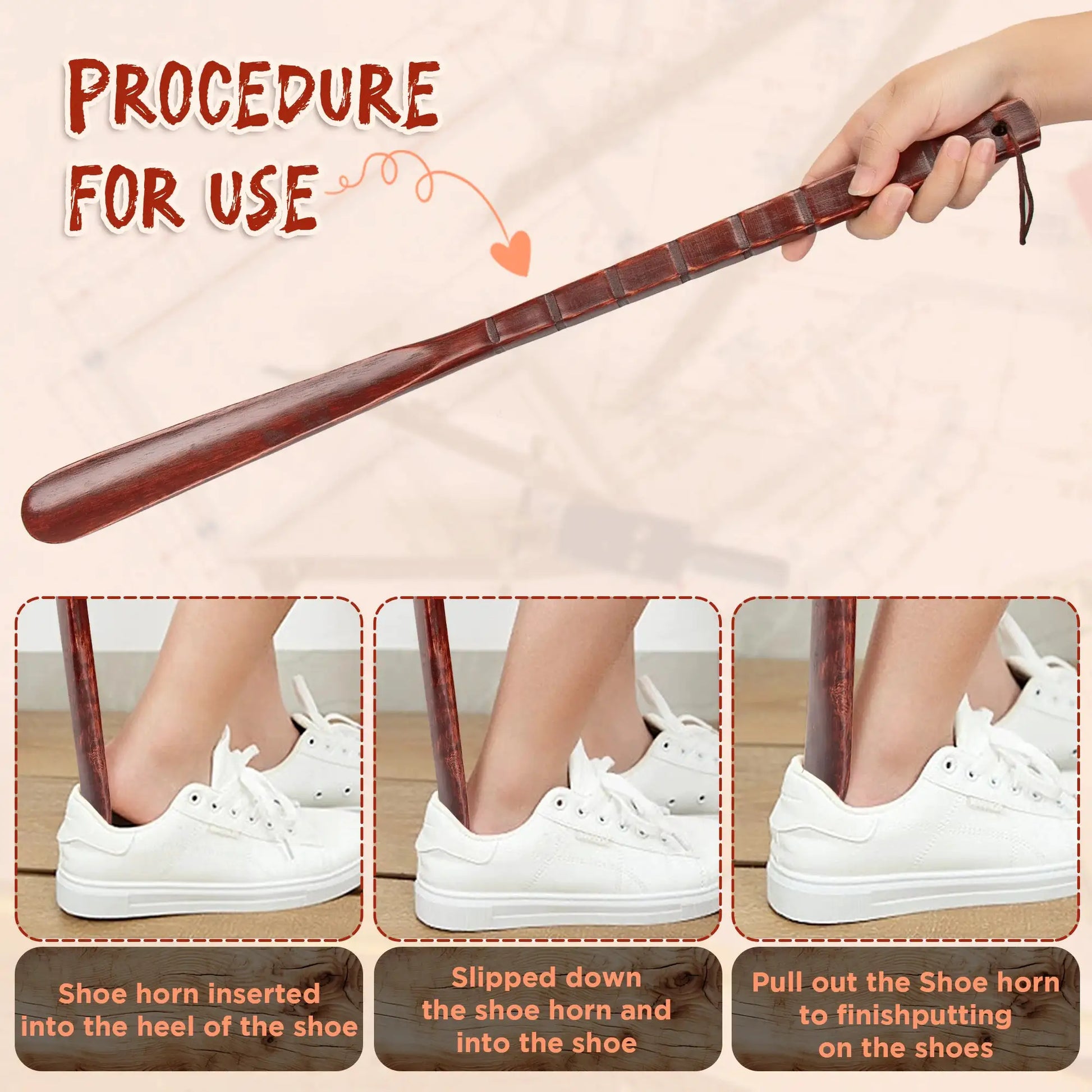Shoe horn long-handled, Simples Market, solid beech wood with non-slip grip