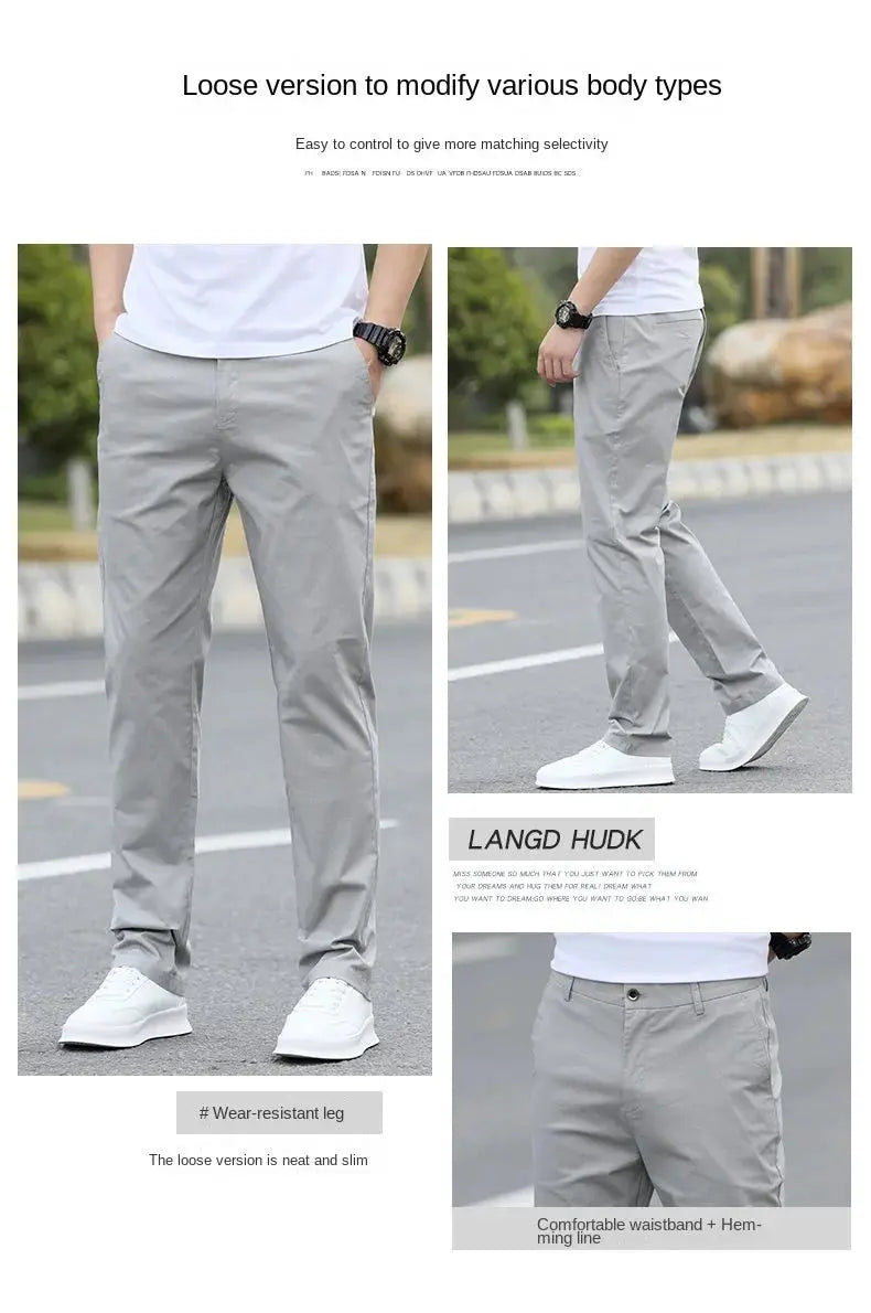 Men's high-quality cotton chinos by Simples Market, breathable straight-leg grey casual trousers (w28-w40)
