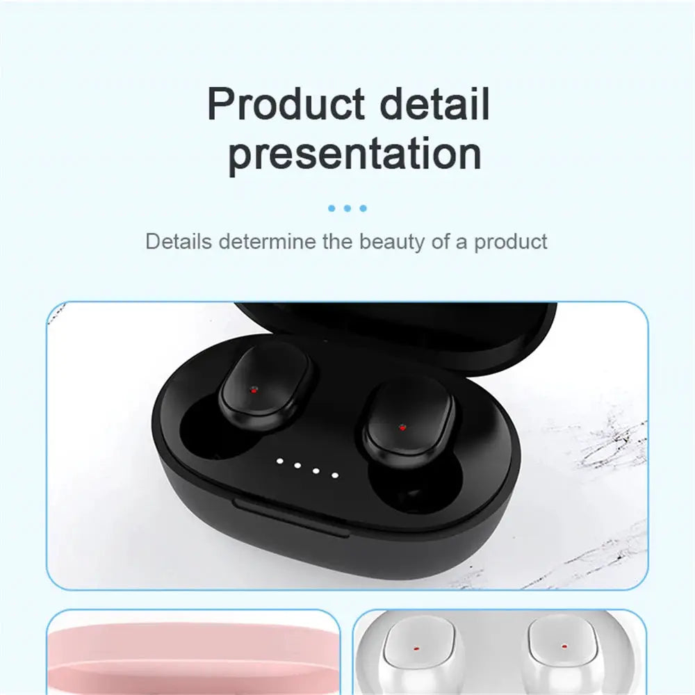 Simples Market A6S wireless Bluetooth earphones in black charging case with LED indicators.