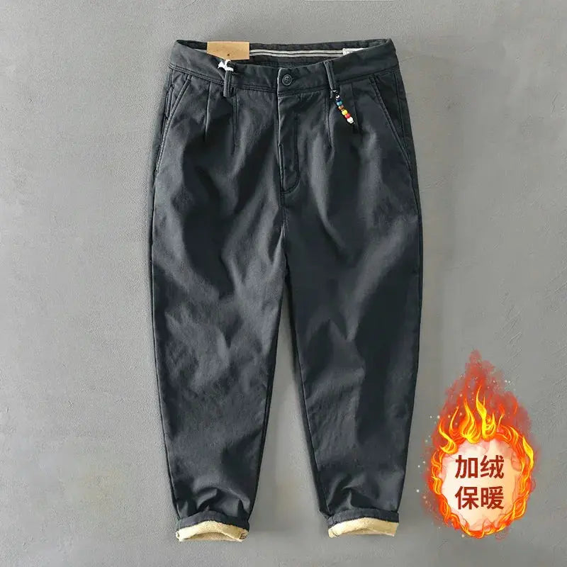 HIQOR 2025 Men's Winter Pants, cotton loose safari style, black, sizes 28–38
