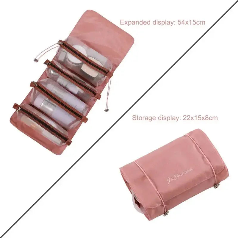 VoyageMate Large Capacity PU Leather Cosmetic Bag Travel Toiletry Organizer for Women Multi Compartment Design