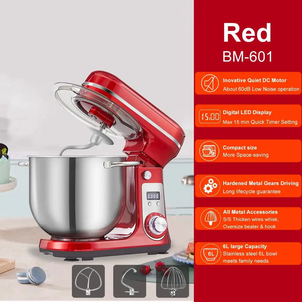 Biolomix Kitchen Stand Mixer 6 Speed 1200W 6L Dough Hook Wire Whip