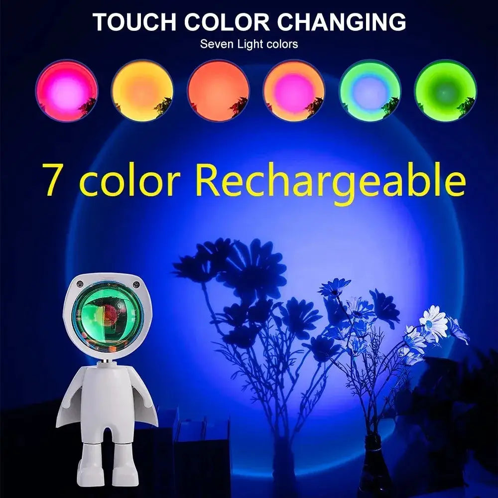 Rechargeable Astronaut Robot Rainbow Projection Lamp For Bedside Decor