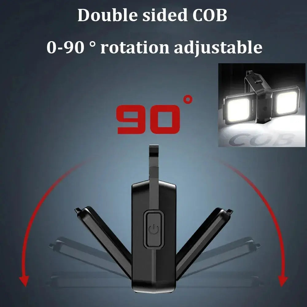 Mini flashlight keychain light by Simples Market, USB rechargeable COB work light, black, 90° foldable side lights