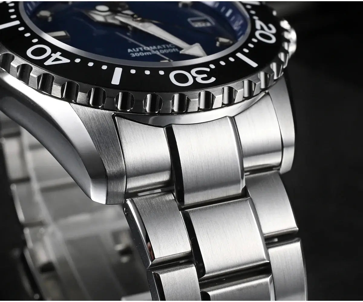 San Martin diver watch with blue dial and stainless steel bracelet, automatic NH35
